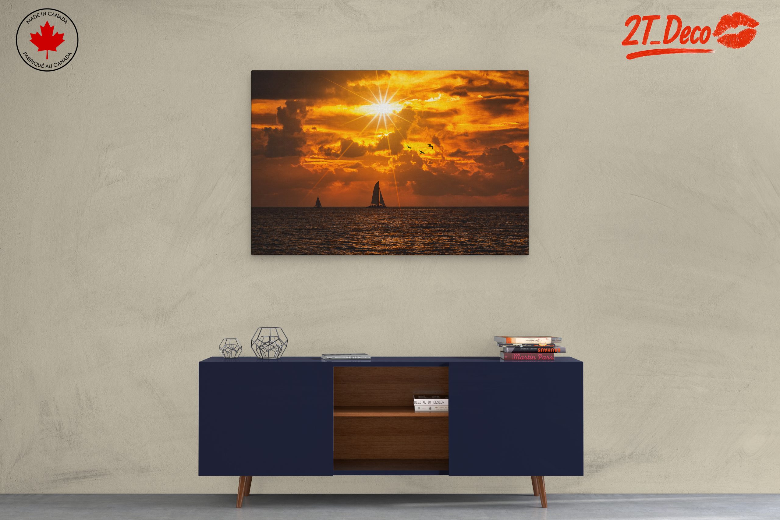 Stunning Sunset Over Beach with Sailboats - Image 3