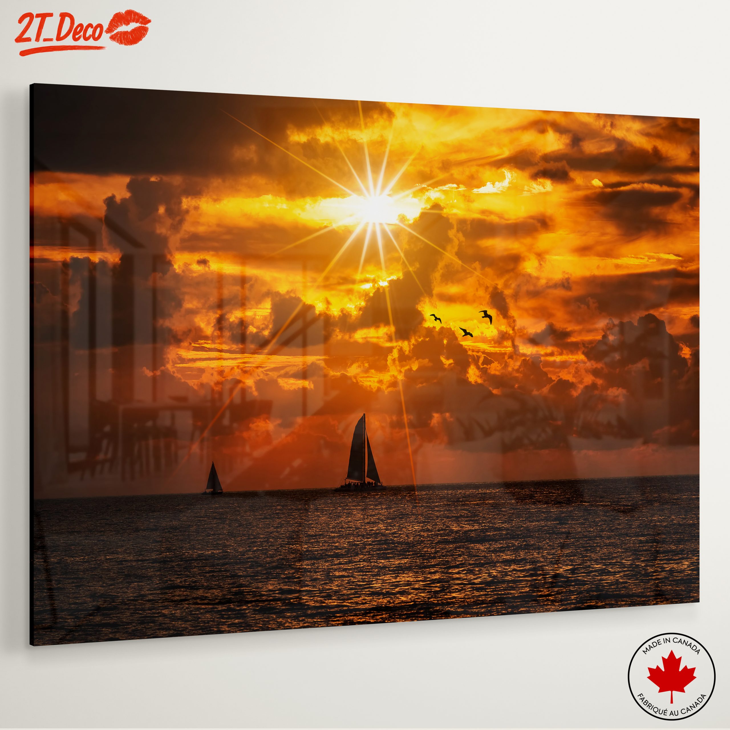 Stunning Sunset Over Beach with Sailboats - Image 6