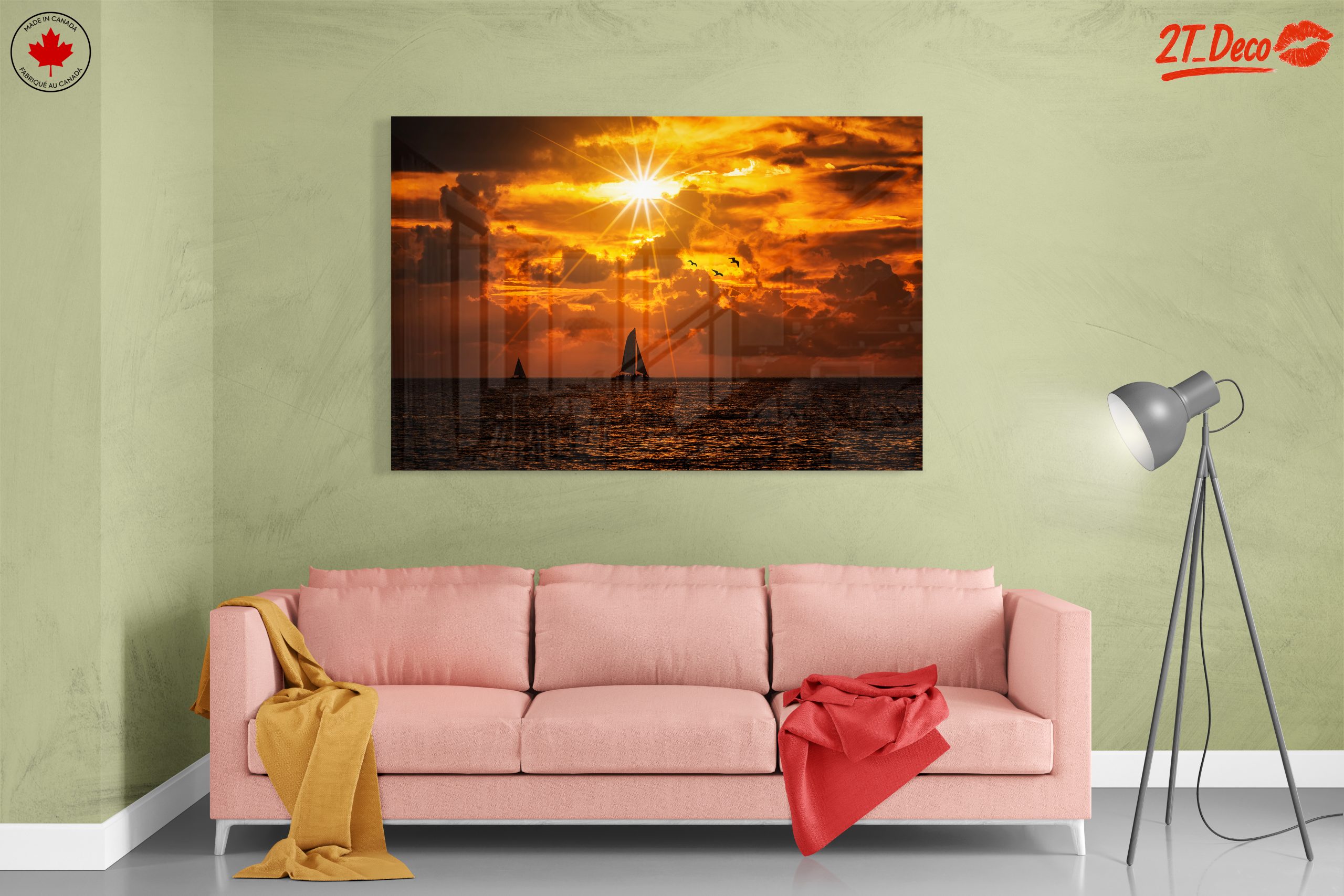 Stunning Sunset Over Beach with Sailboats - Image 7