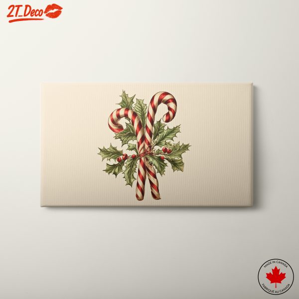 Vintage Christmas Candy Canes with Holly