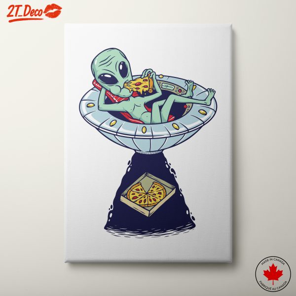 Alien Enjoying Pizza in Spaceship Art
