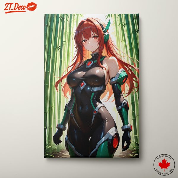 Futuristic Anime Character in Bamboo Forest