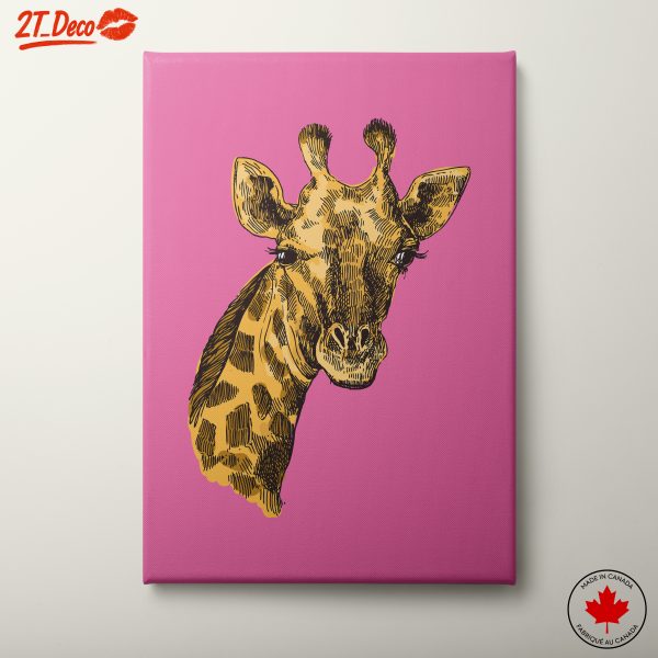 Stylized Giraffe Illustration on Pink Background