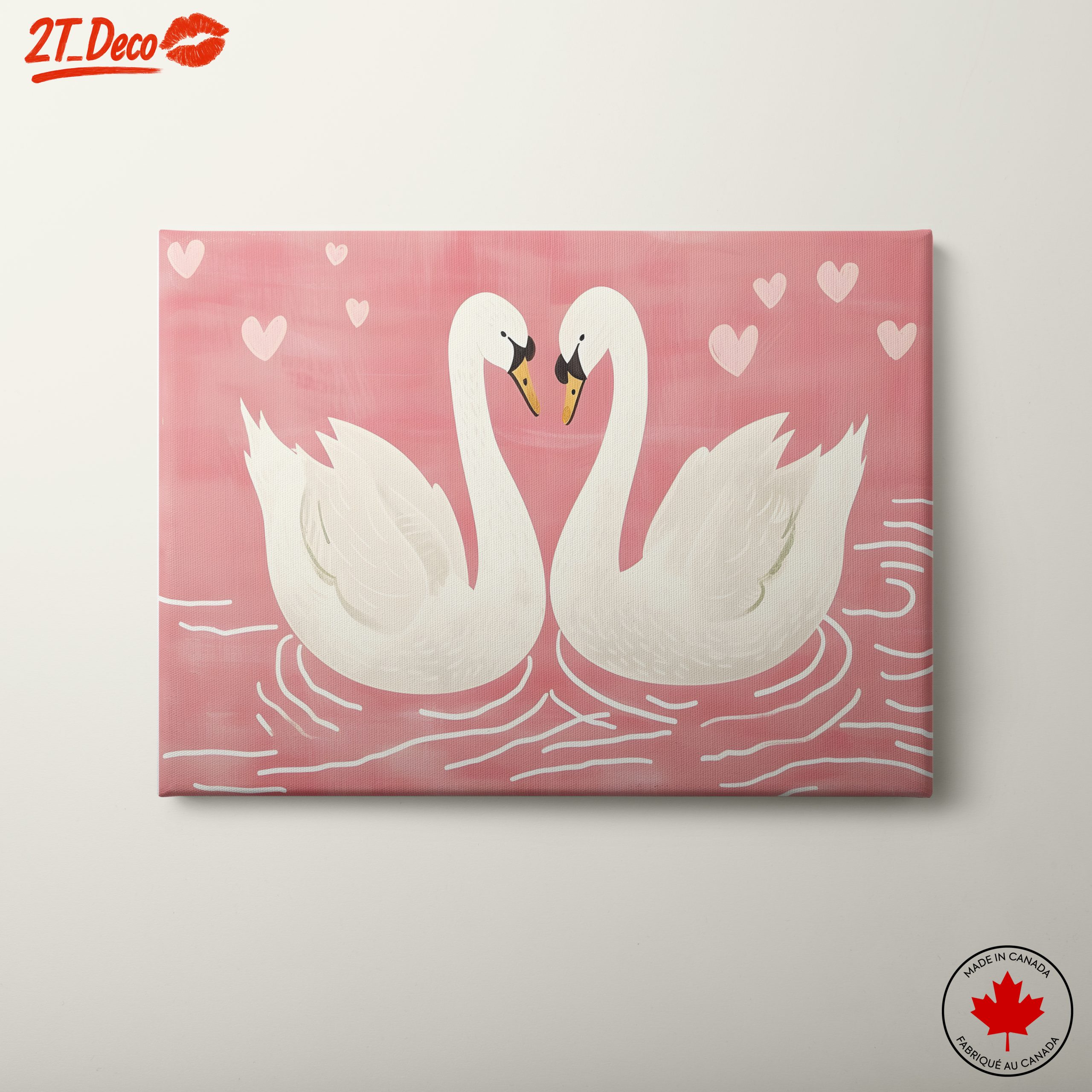 Sweet Swans in Pink Background Art