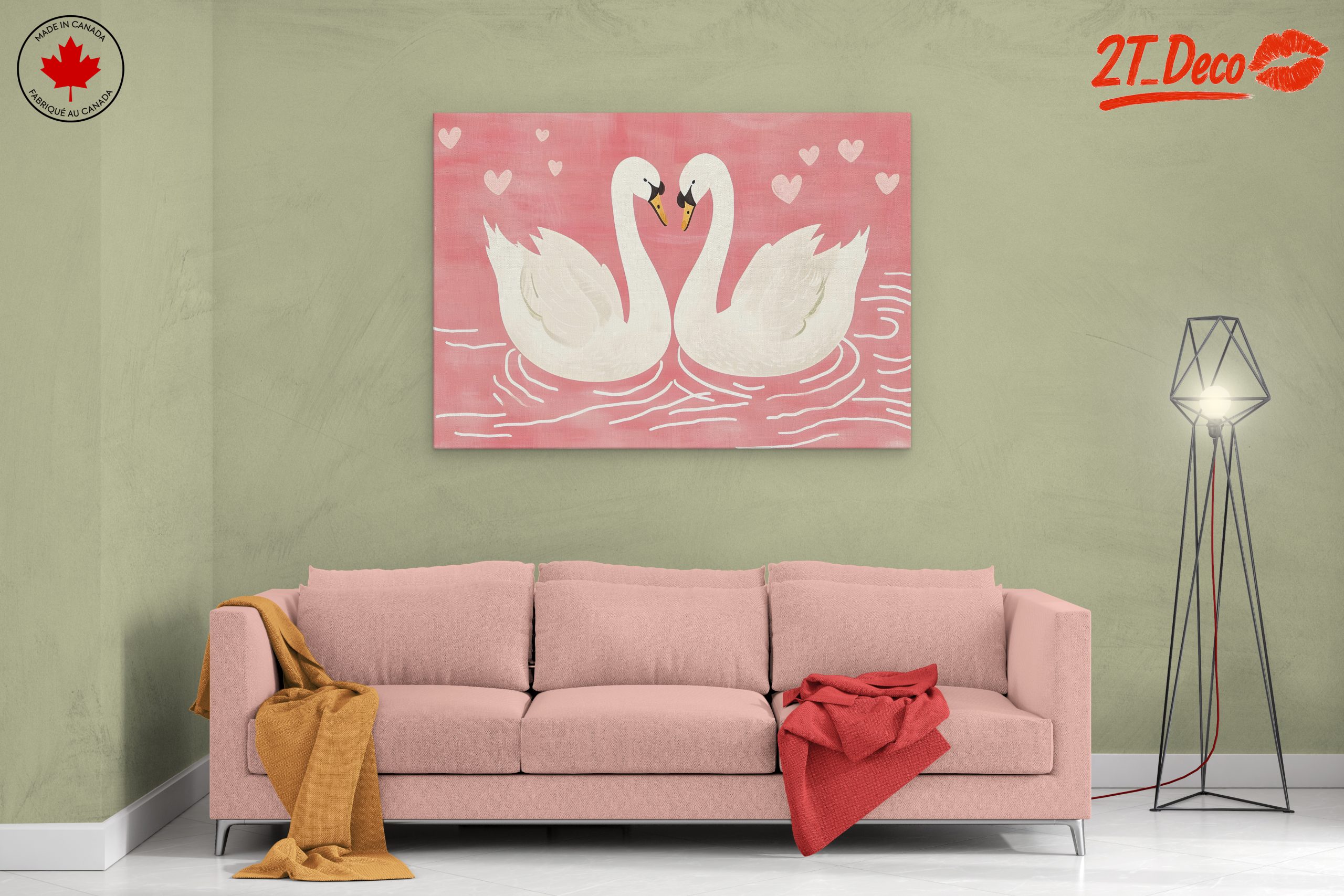 Sweet Swans in Pink Background Art - Image 2