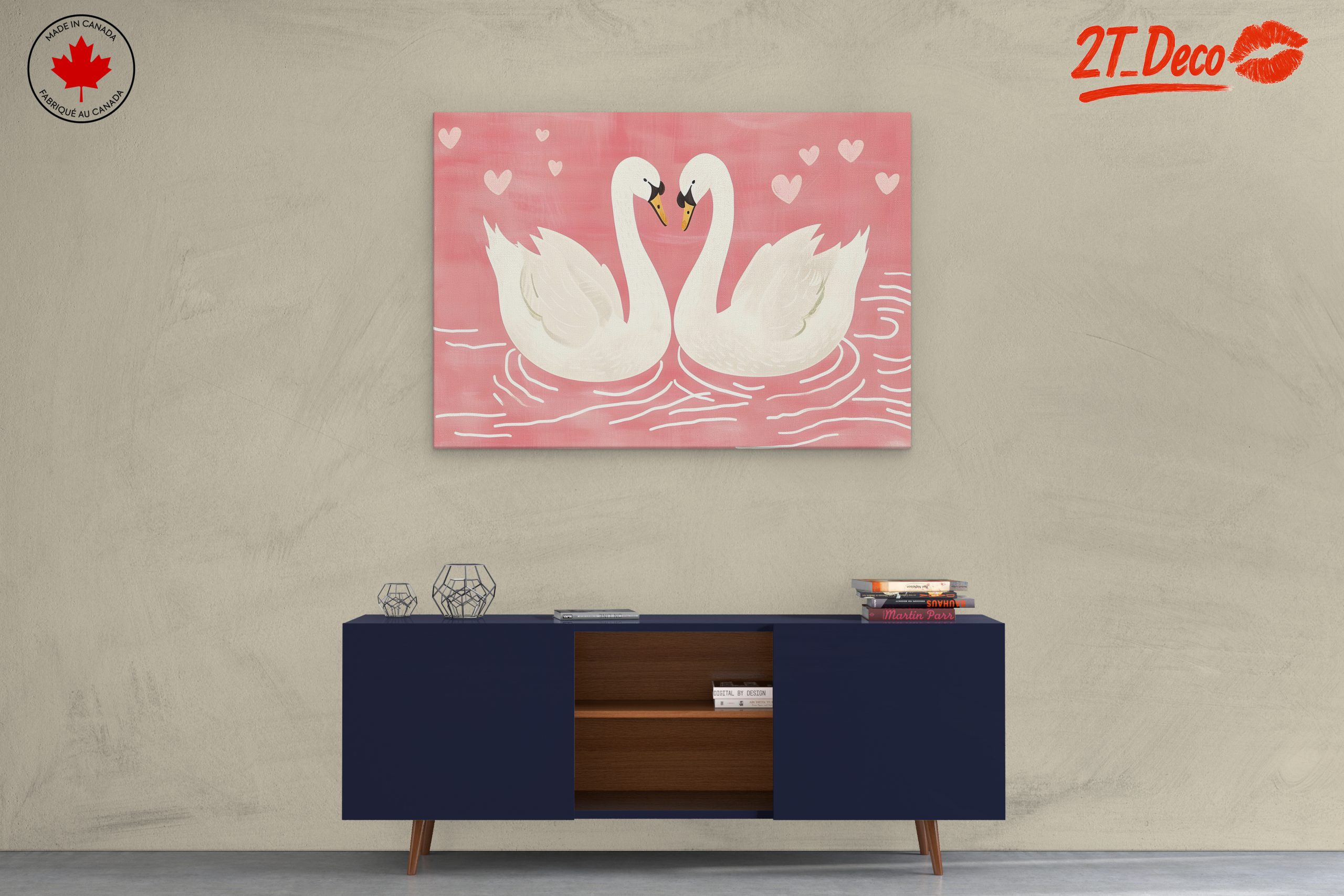 Sweet Swans in Pink Background Art - Image 3