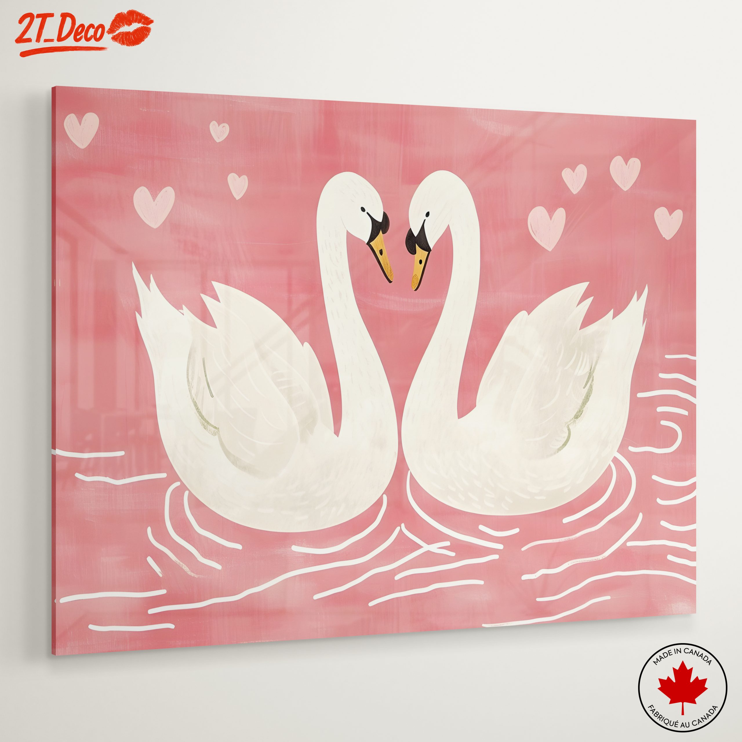 Sweet Swans in Pink Background Art - Image 6