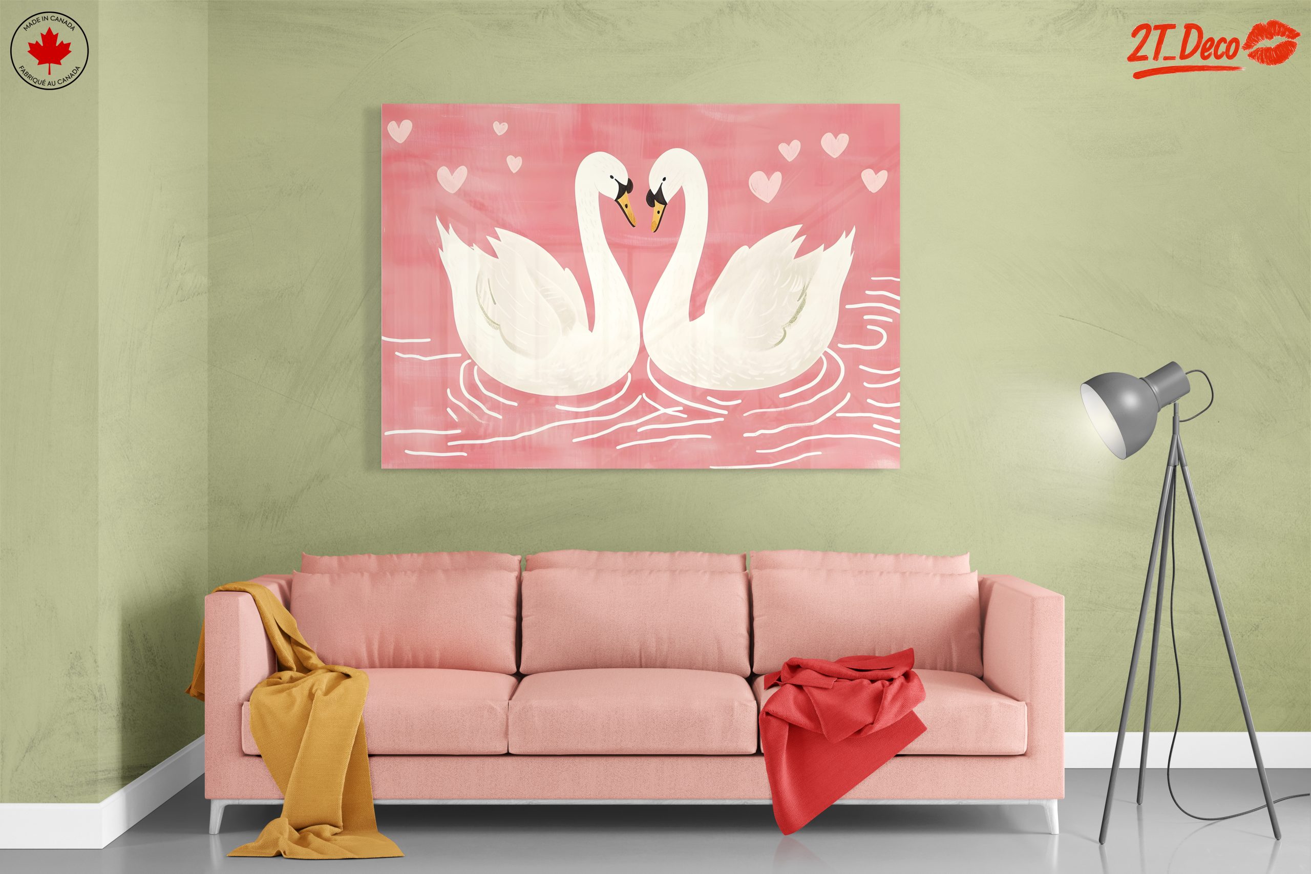 Sweet Swans in Pink Background Art - Image 7