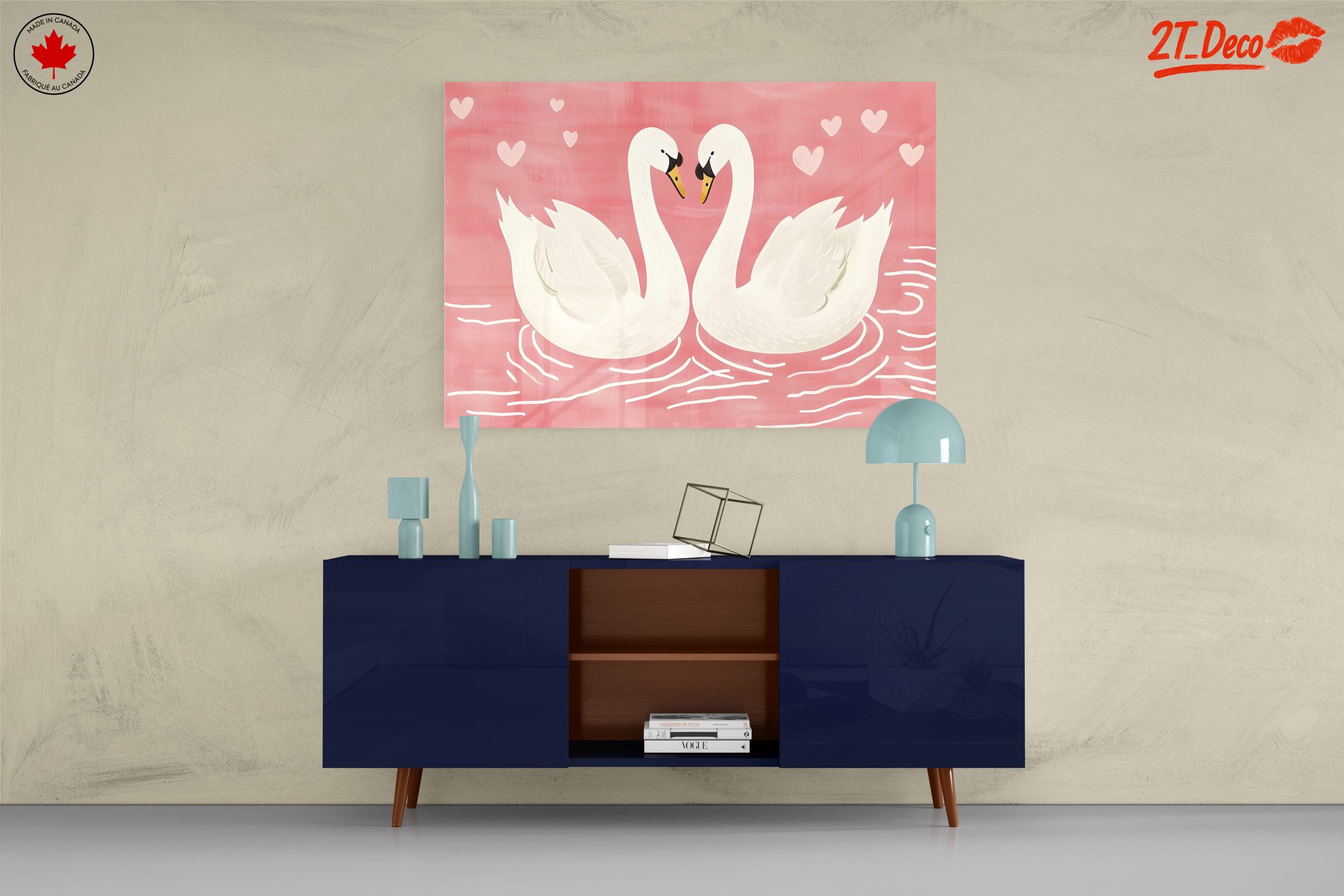 Sweet Swans in Pink Background Art - Image 8