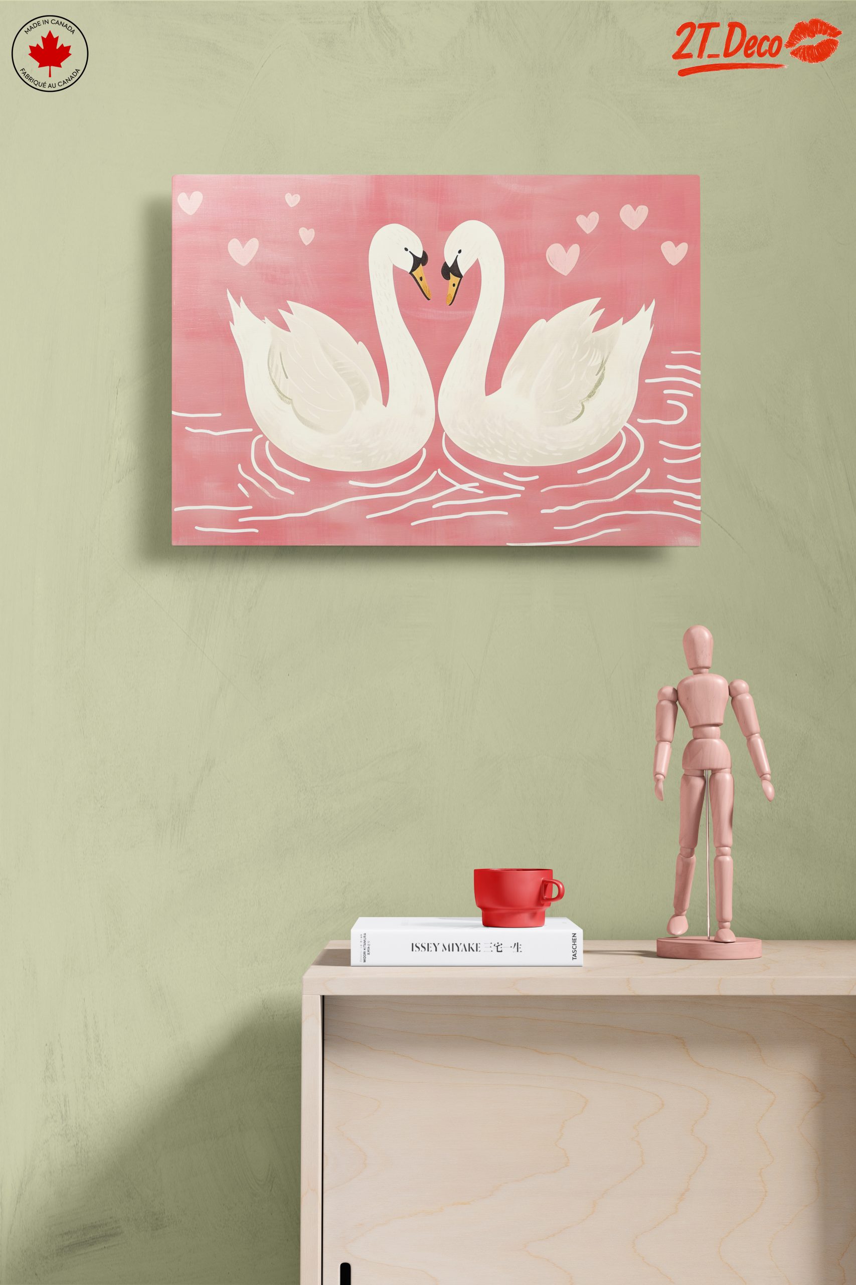 Sweet Swans in Pink Background Art - Image 14