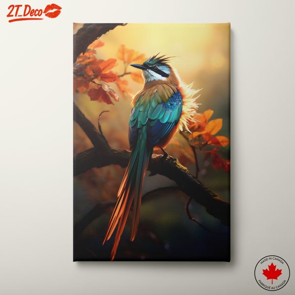 Vibrant Bird with Autumn Leaves