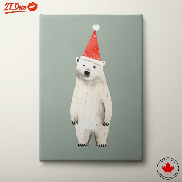 Festive Polar Bear in Santa Hat