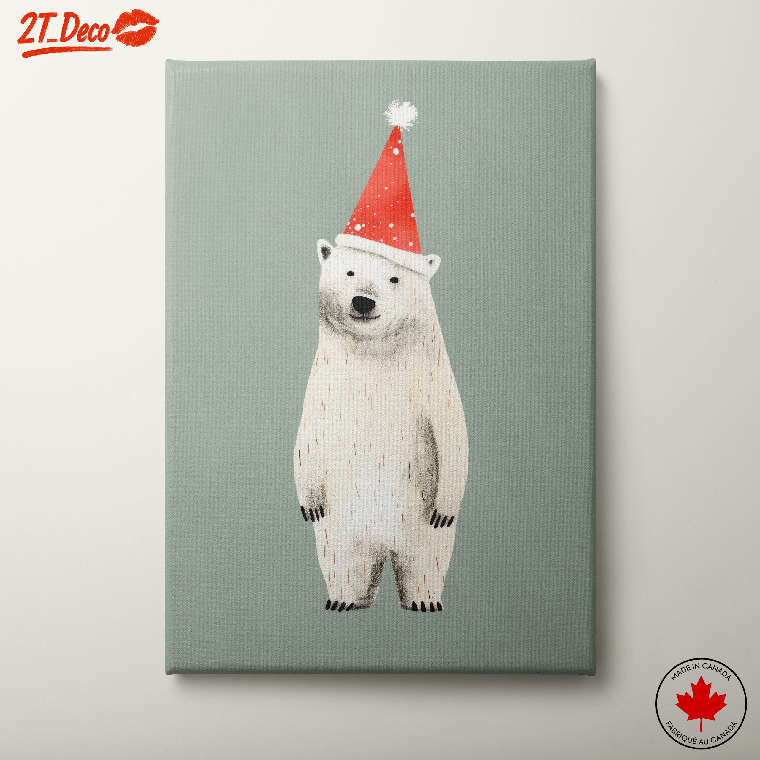 Festive Polar Bear in Santa Hat