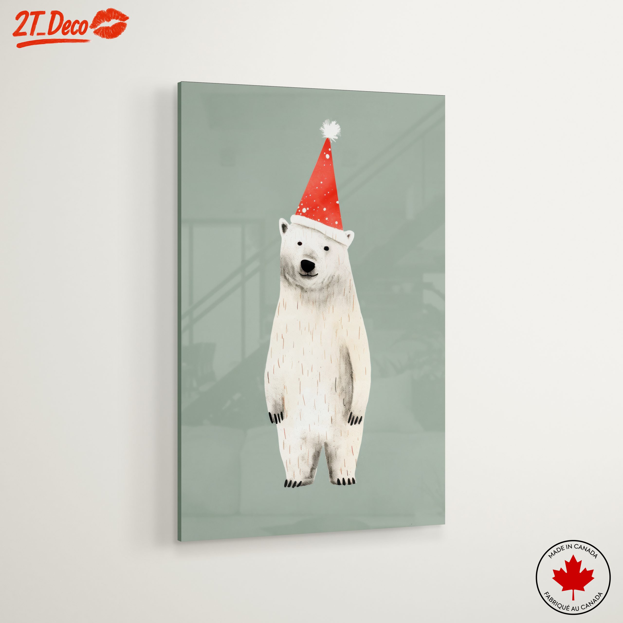 Festive Polar Bear in Santa Hat - Image 6