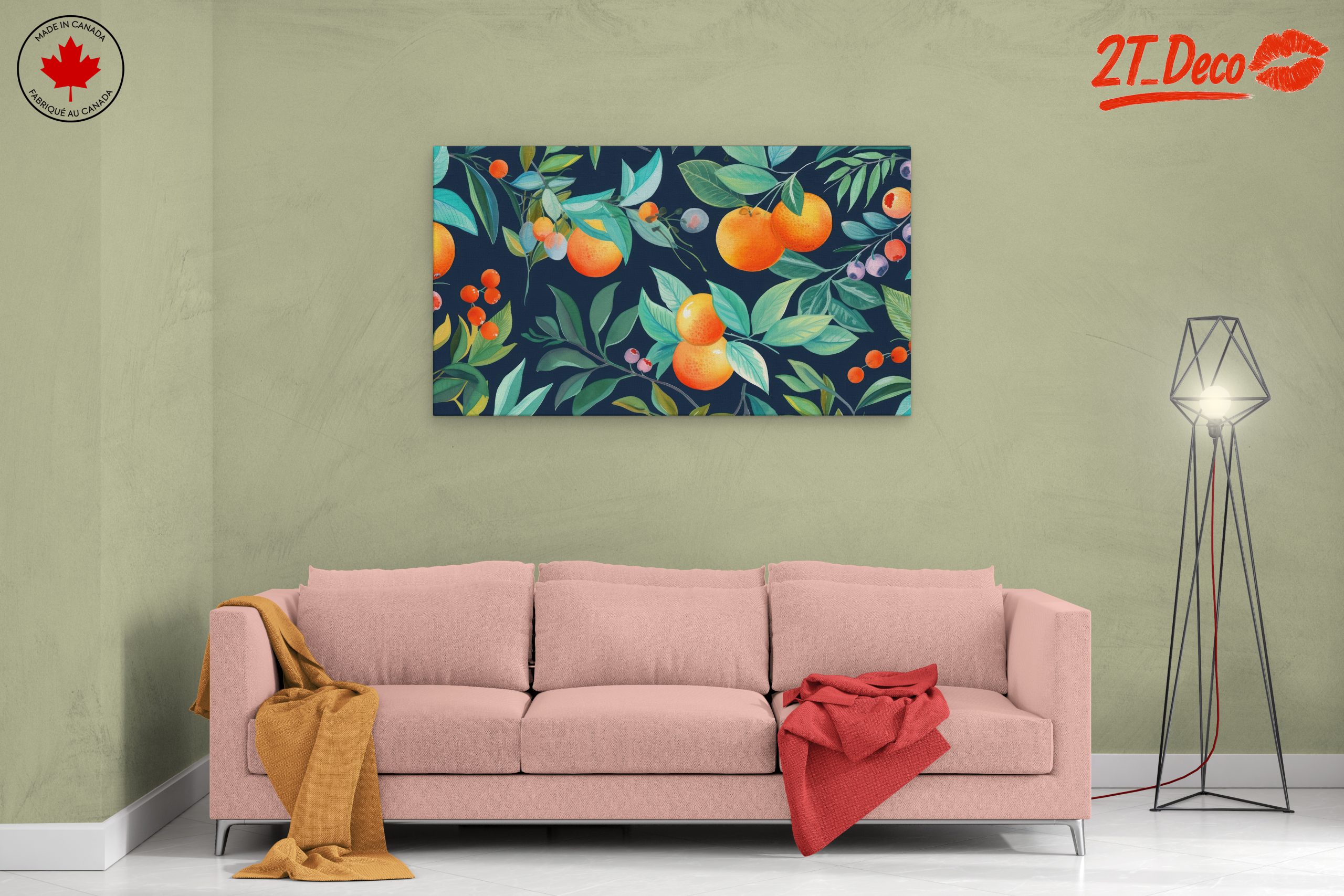 Vibrant Botanical Leaf Print with Oranges and Berries - Image 2