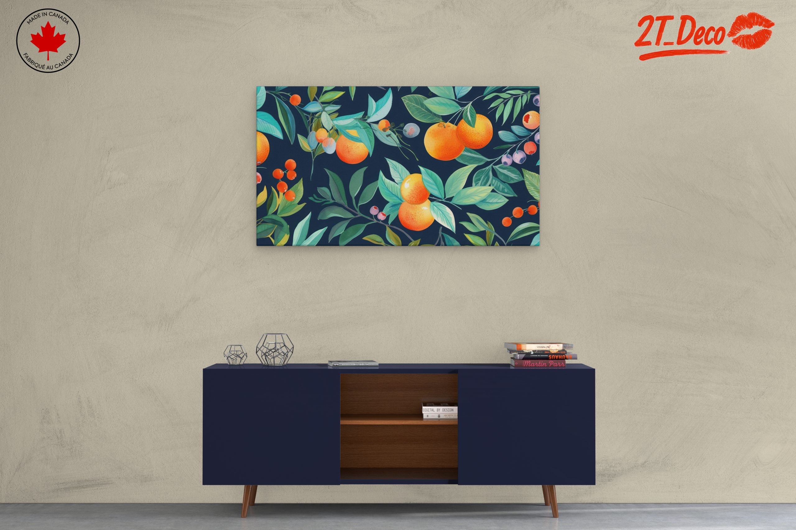Vibrant Botanical Leaf Print with Oranges and Berries - Image 3