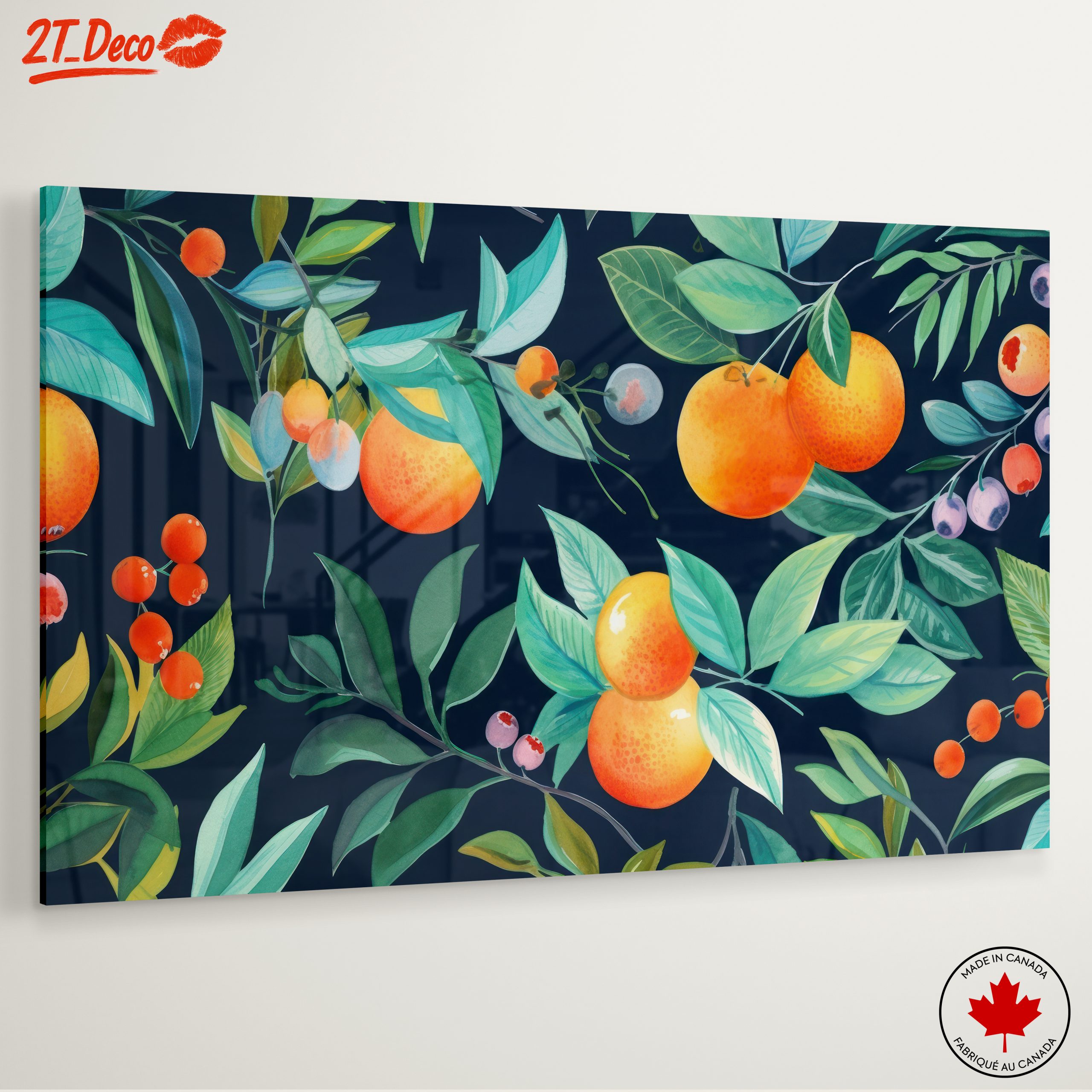 Vibrant Botanical Leaf Print with Oranges and Berries - Image 6