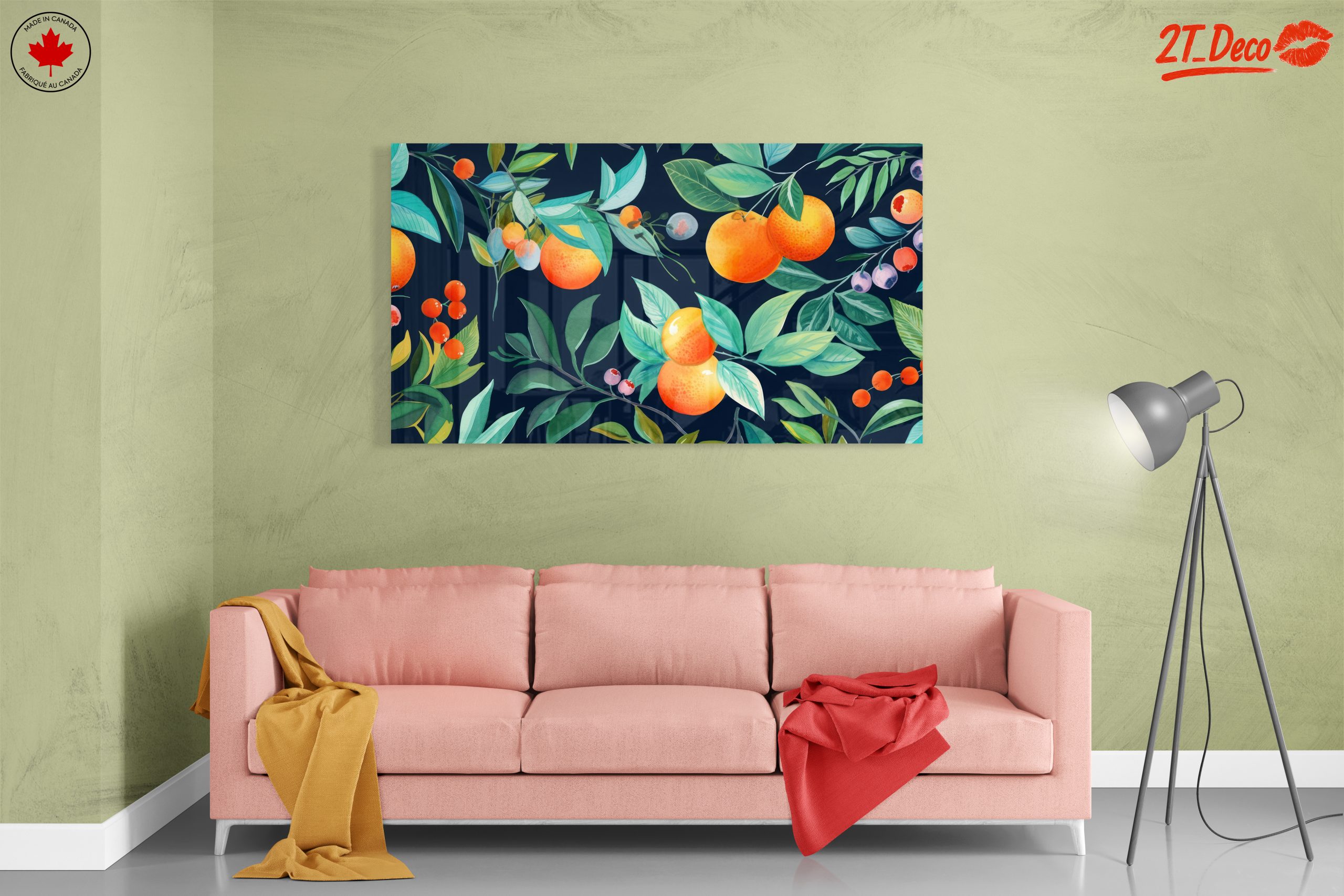 Vibrant Botanical Leaf Print with Oranges and Berries - Image 7