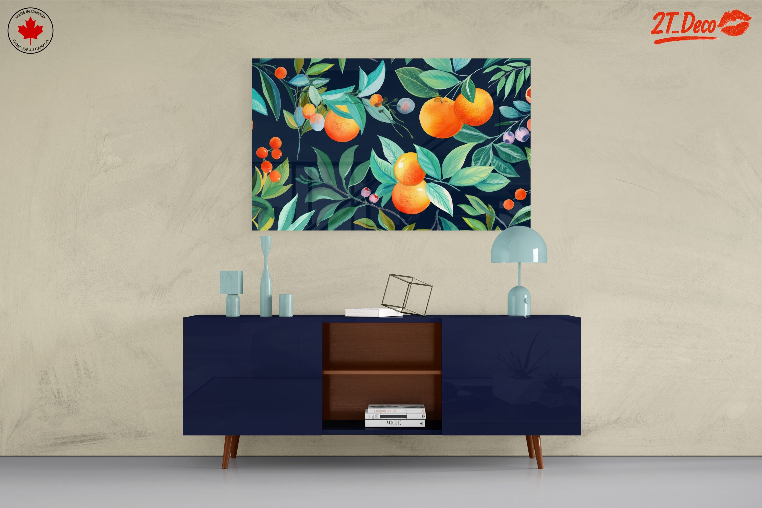 Vibrant Botanical Leaf Print with Oranges and Berries - Image 8