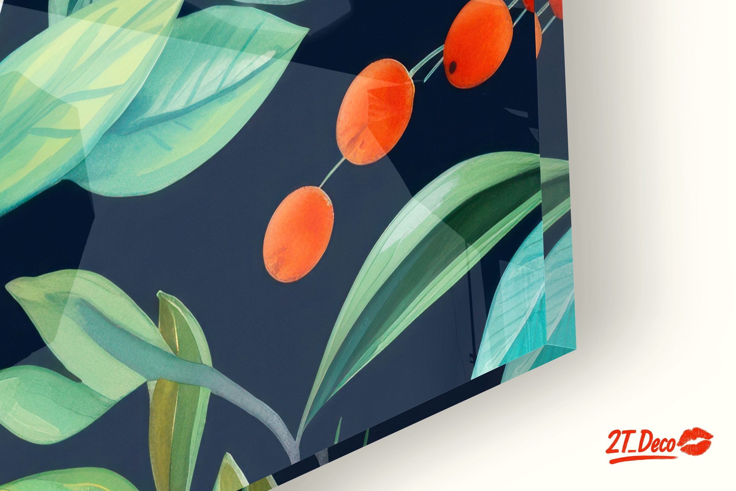 Vibrant Botanical Leaf Print with Oranges and Berries - Image 9