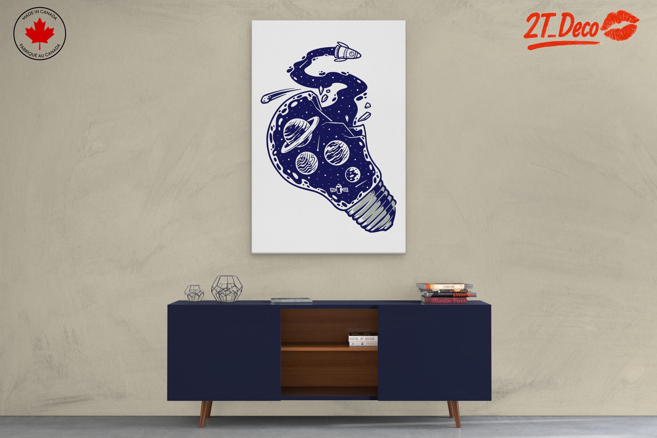 Cosmic Light Bulb Art Featuring Planets and Rockets - Image 3