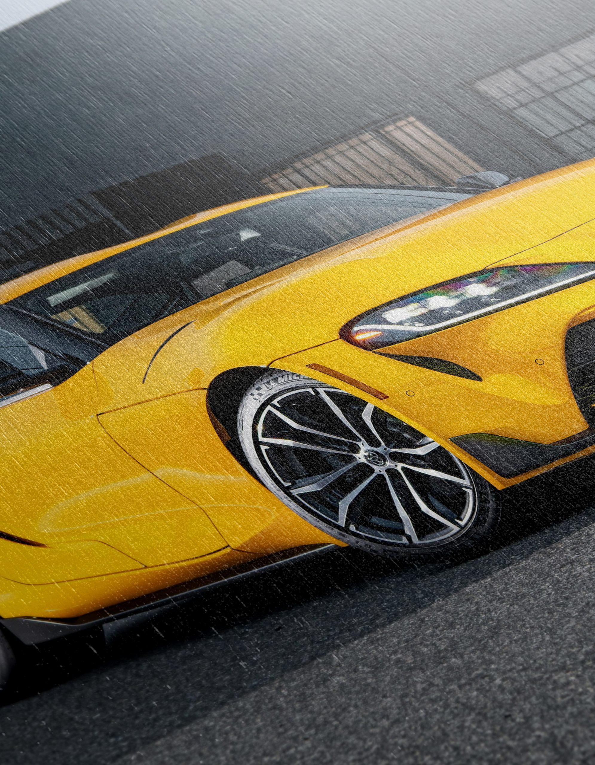 Dynamic Yellow Sports Car on Urban Street - Image 12
