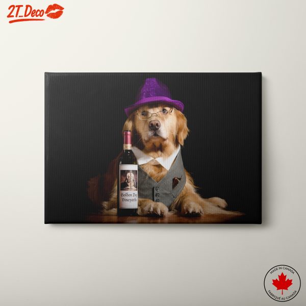 Whimsical Golden Retriever Portrait with Wine