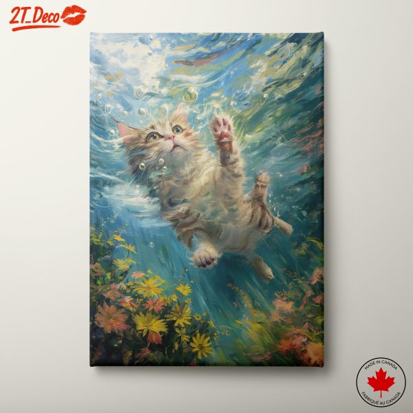 Playful Cat Underwater Illustration