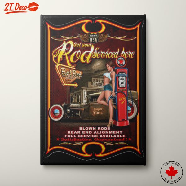 Vintage Road Service Art with Classic Car