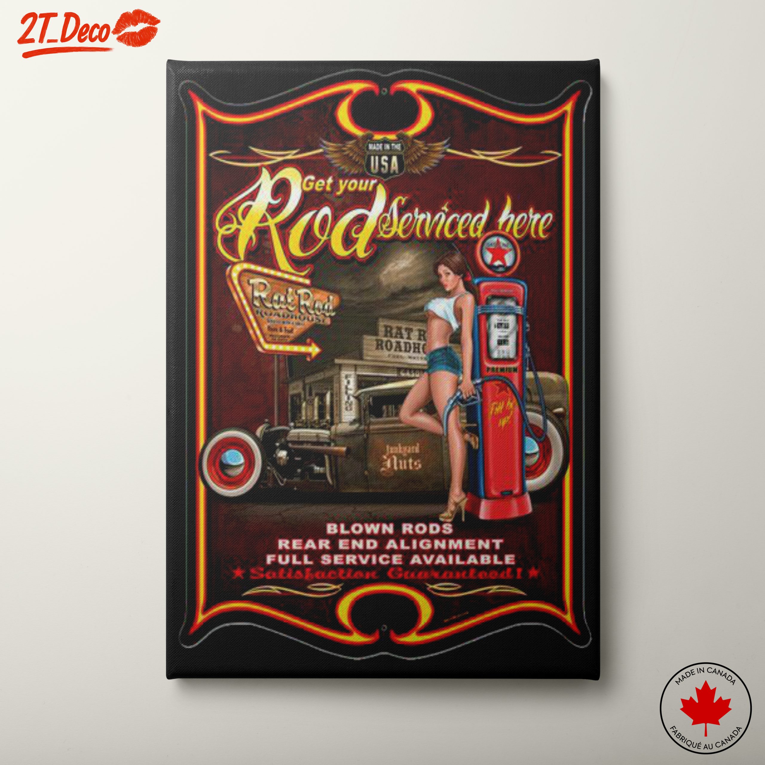 Vintage Road Service Art with Classic Car
