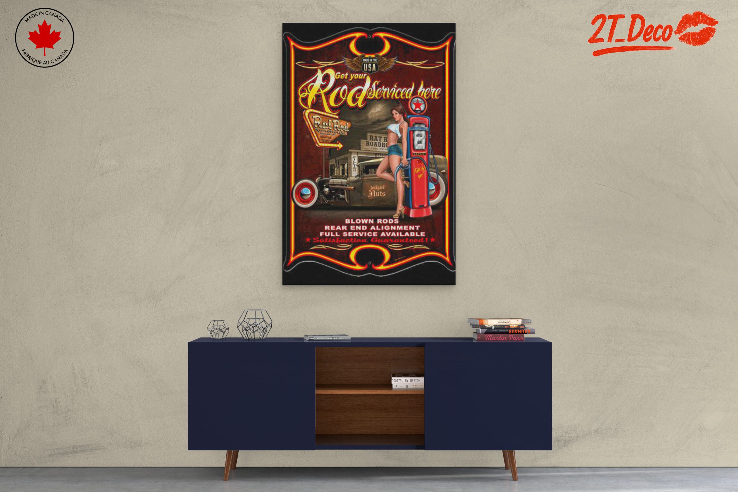 Vintage Road Service Art with Classic Car - Image 3