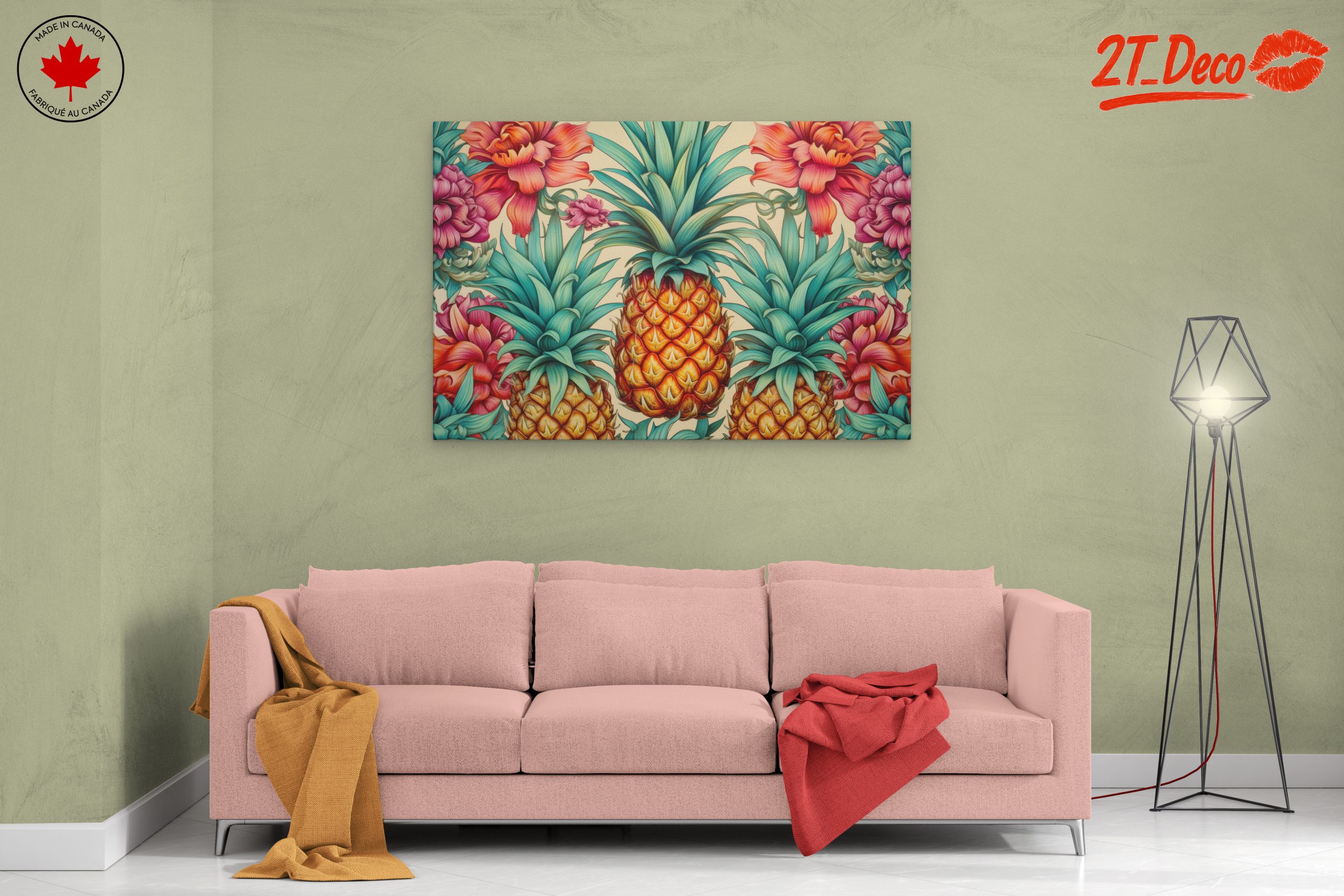 Vibrant Pineapple and Floral Wall Art - Image 2