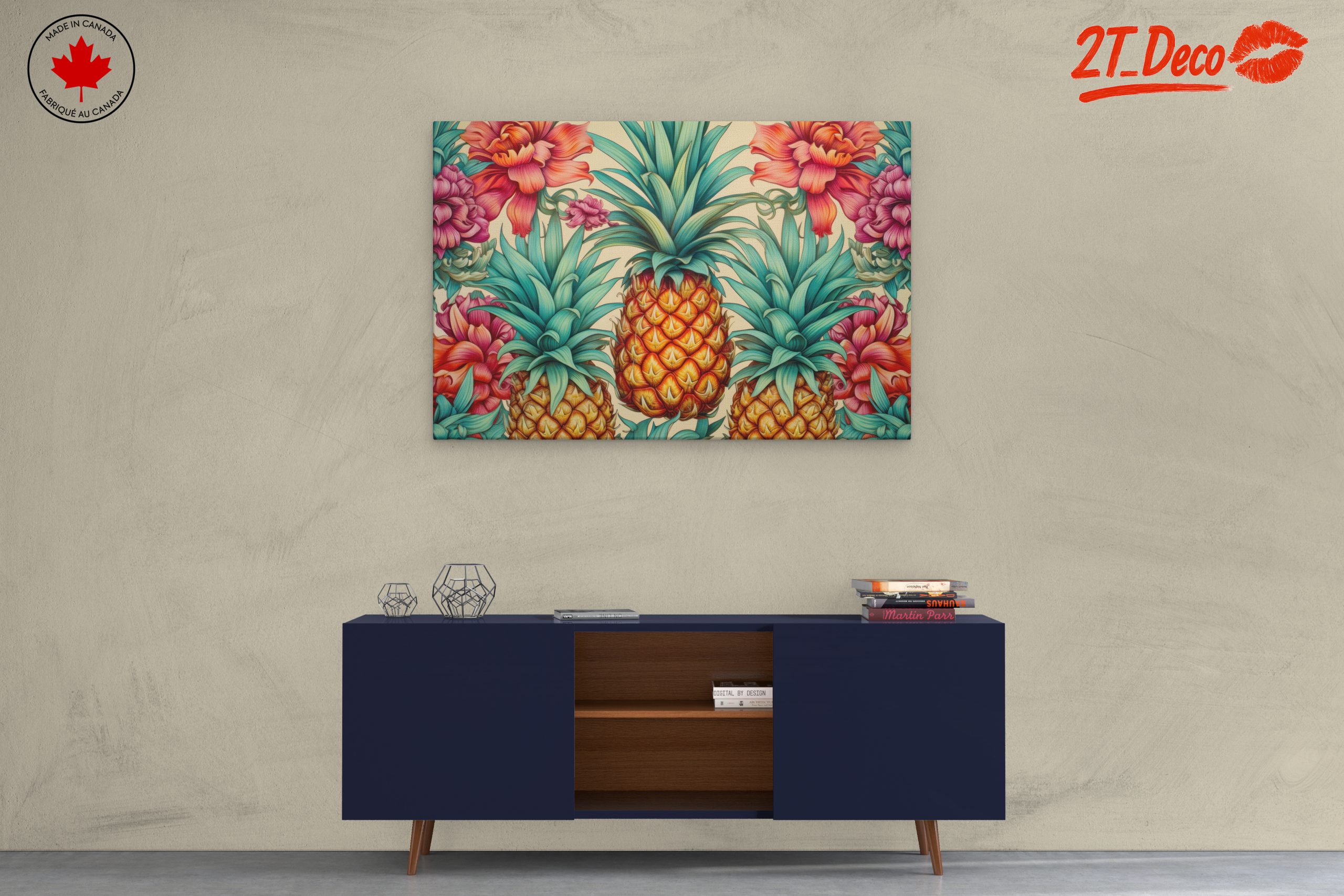 Vibrant Pineapple and Floral Wall Art - Image 3