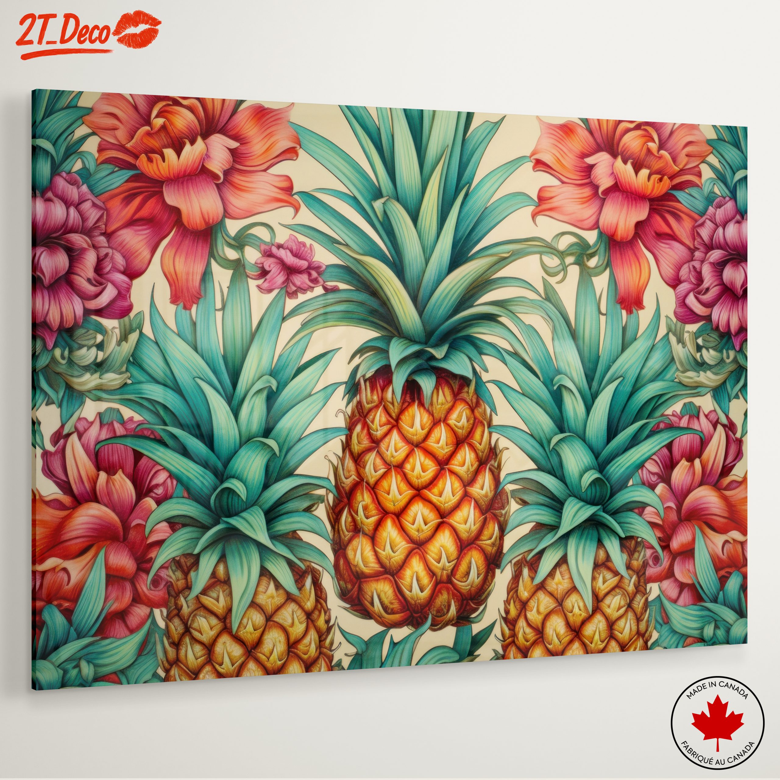 Vibrant Pineapple and Floral Wall Art - Image 6