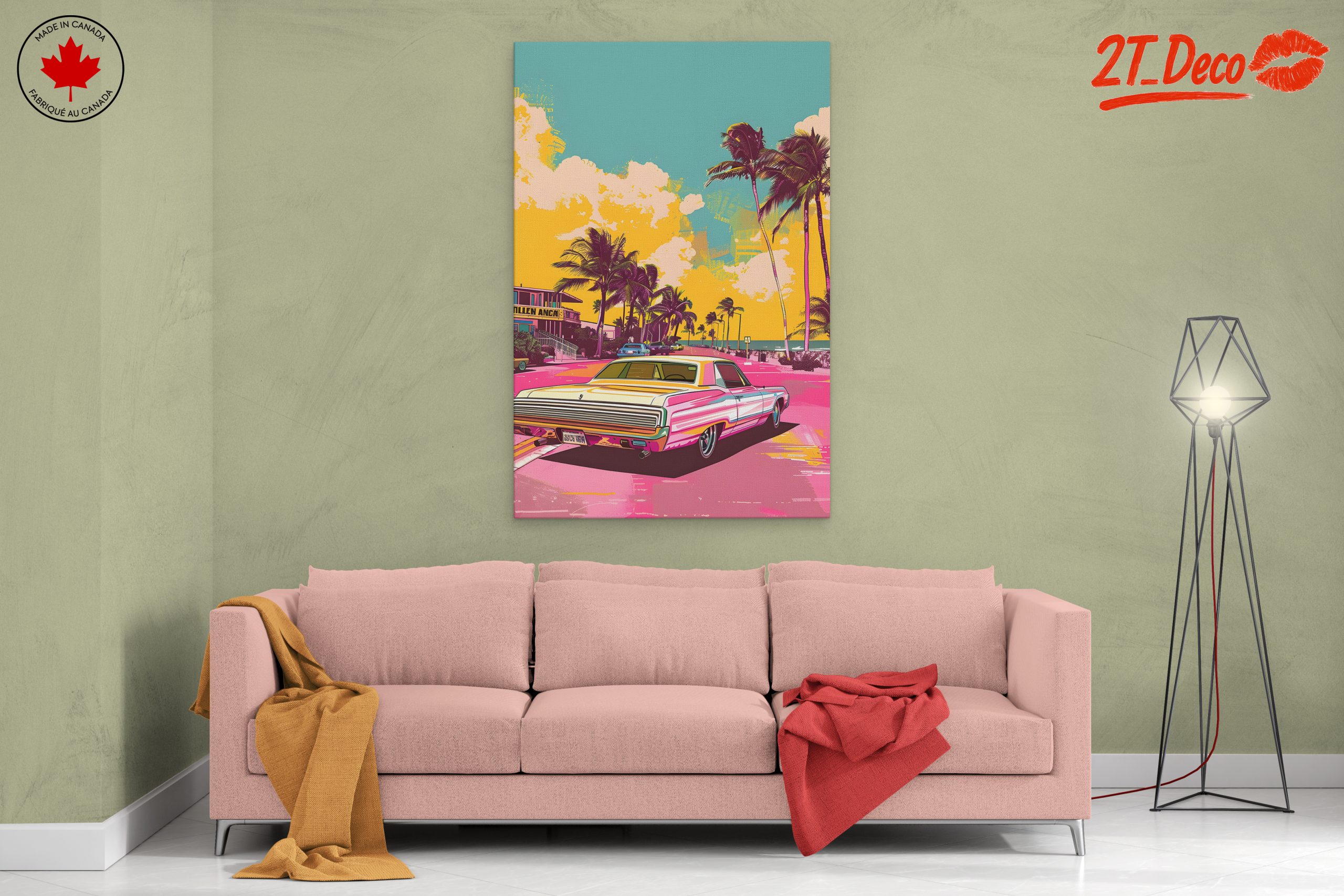 Vibrant Vintage Classic Car in Tropical Setting - Image 2