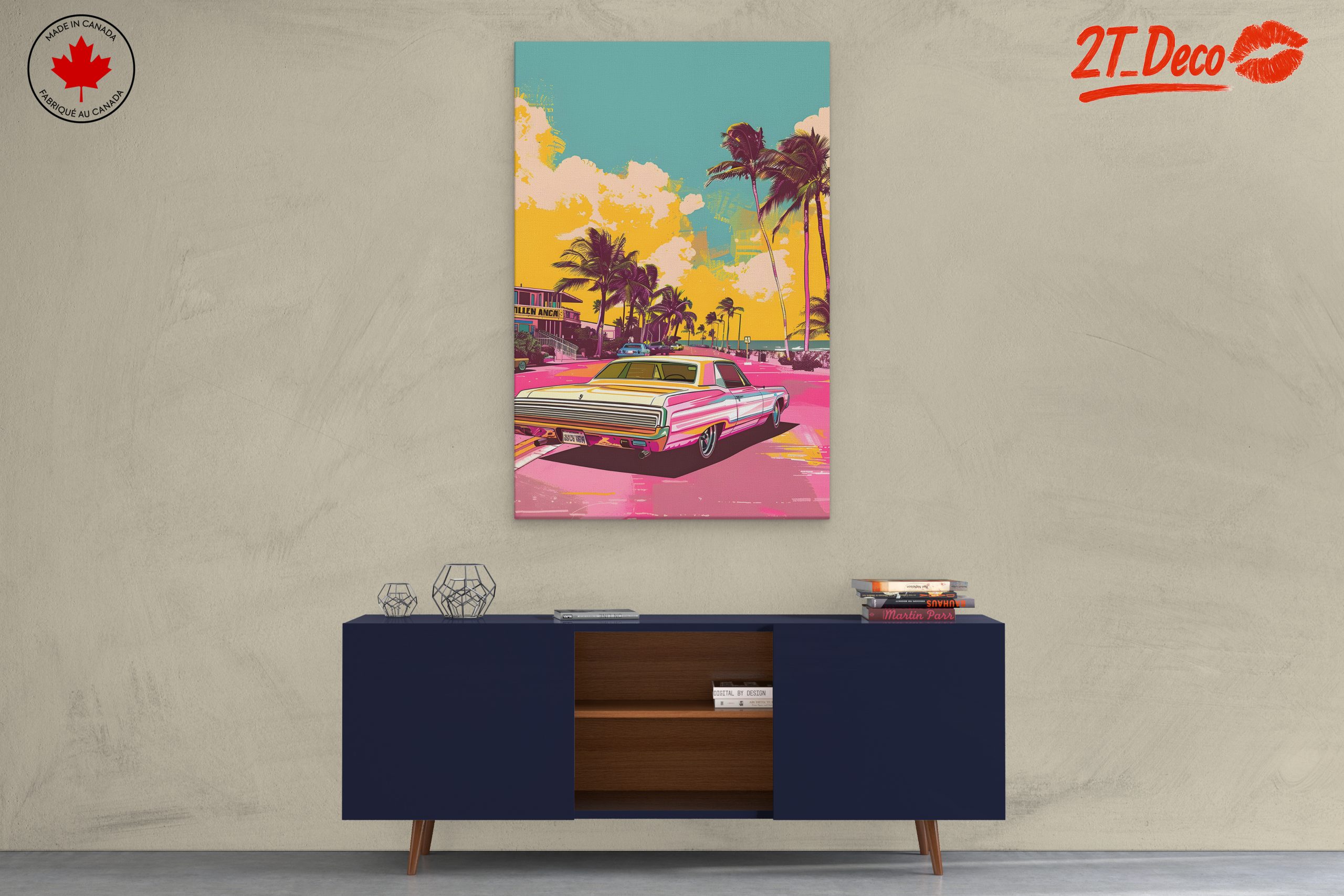 Vibrant Vintage Classic Car in Tropical Setting - Image 3