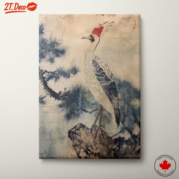 Elegant Crane Artwork on Blue Background