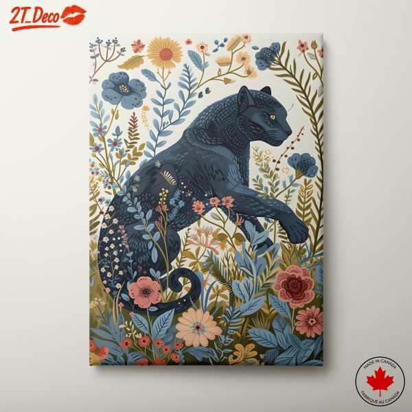 Stylized Panther Surrounded by Flowers
