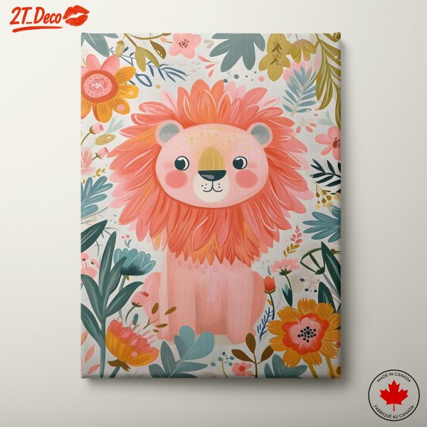 Cute Lion Illustration Surrounded by Flowers