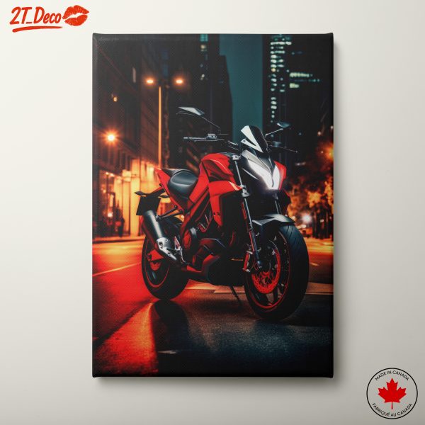 Stylish Red Motorcycle At Night