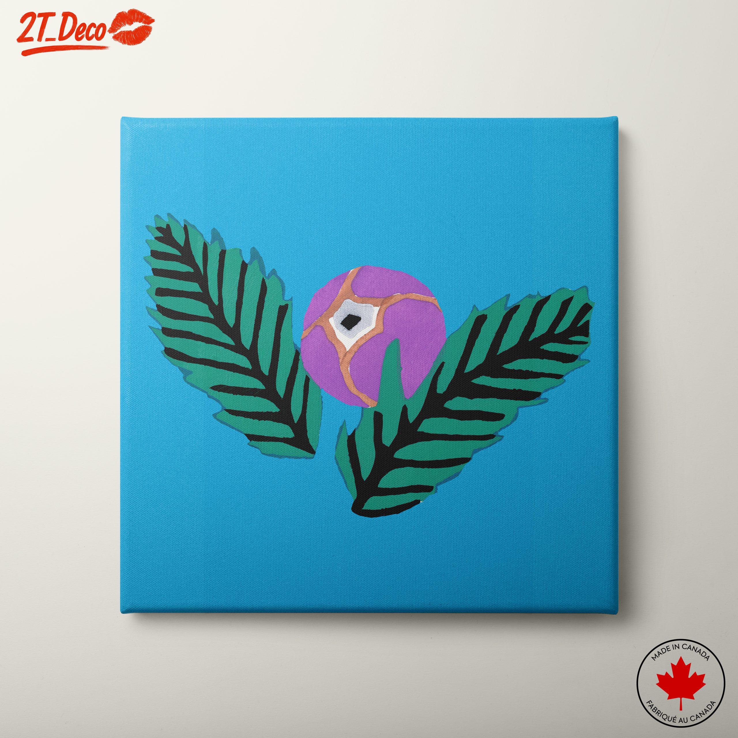 Stylized Botanical Leaf and Purple Sphere Art