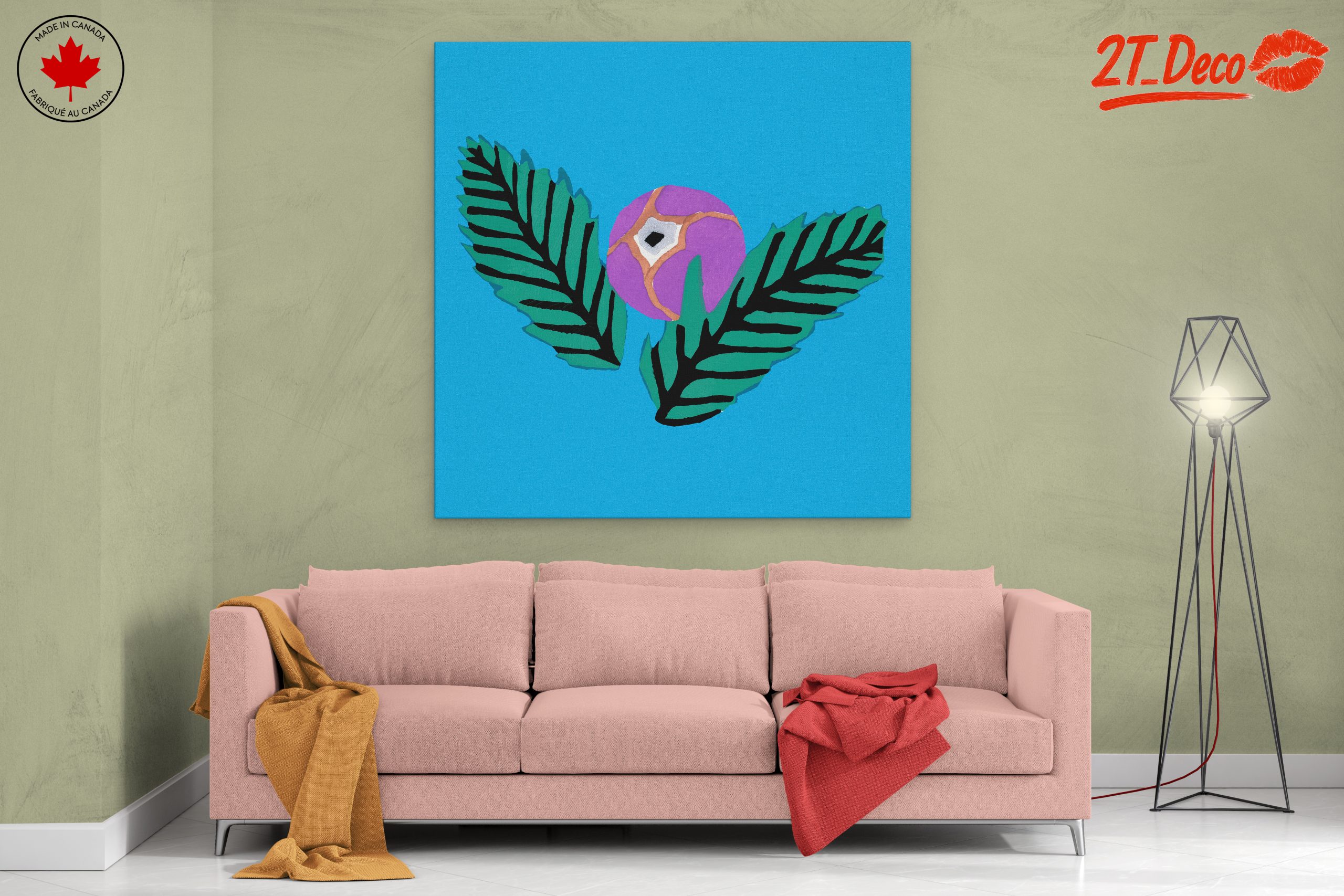 Stylized Botanical Leaf and Purple Sphere Art - Image 2