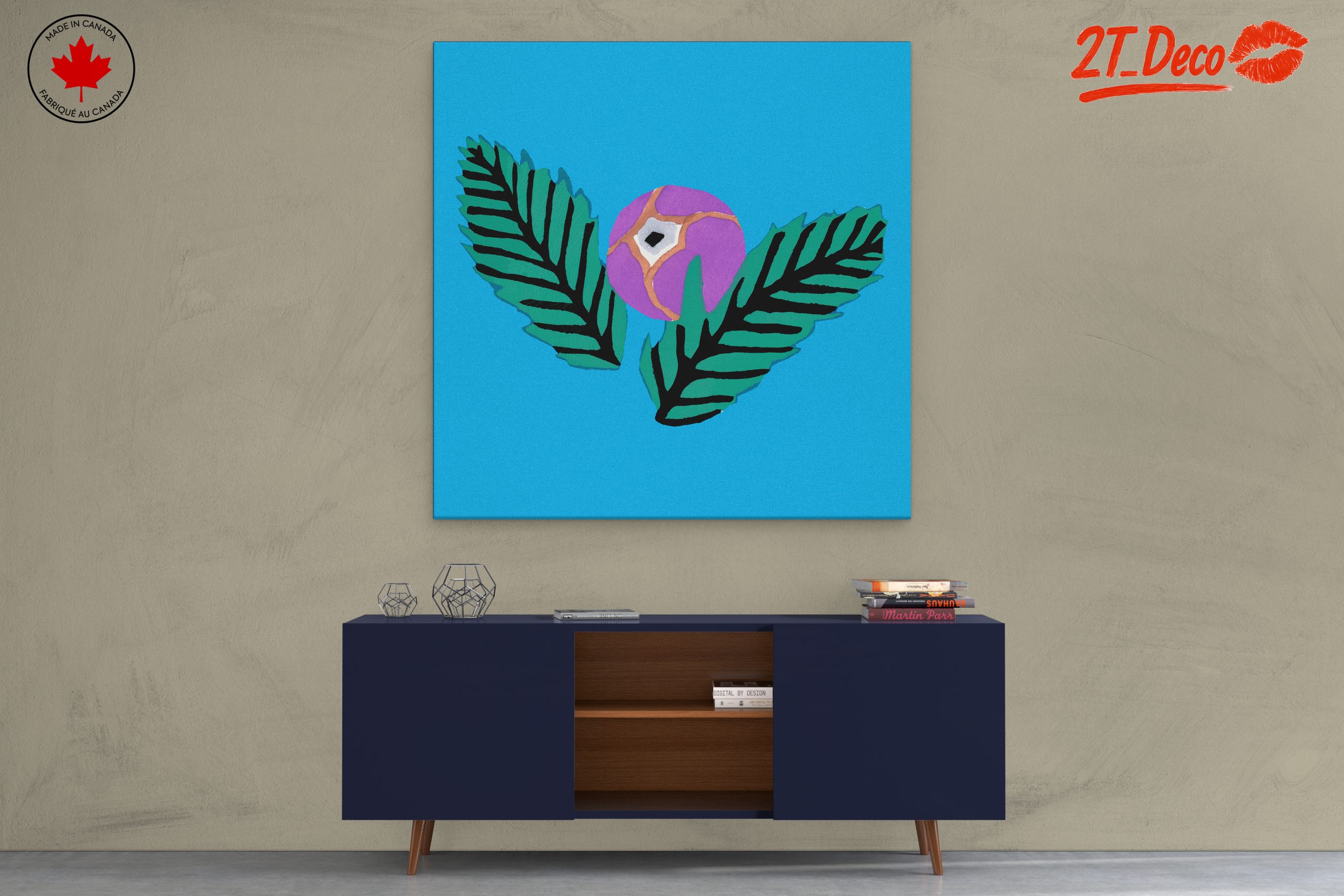 Stylized Botanical Leaf and Purple Sphere Art - Image 3