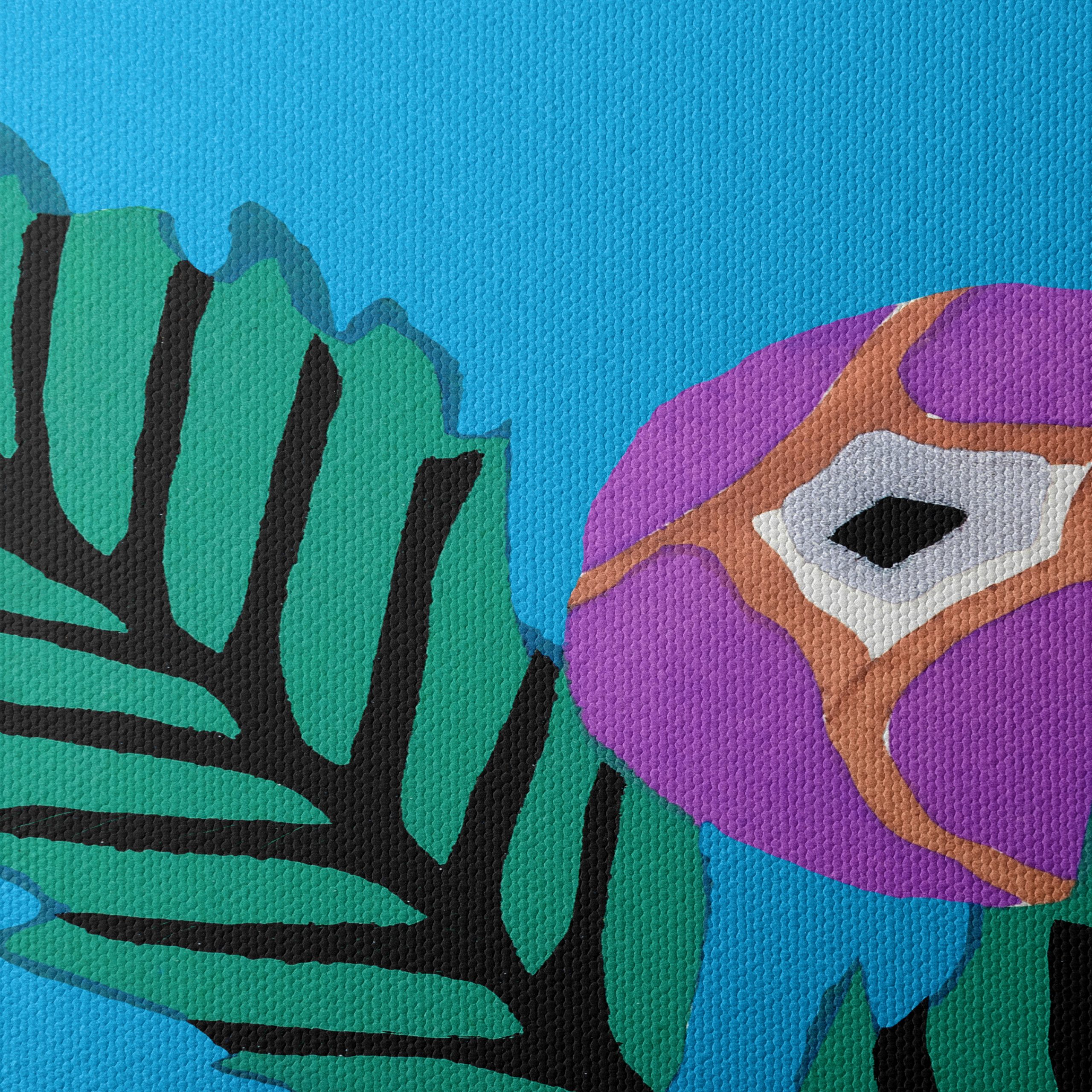 Stylized Botanical Leaf and Purple Sphere Art - Image 4