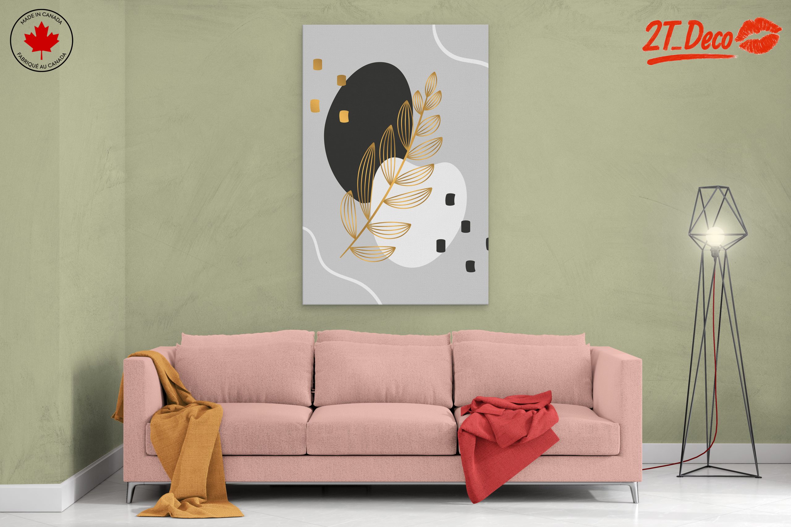 Geometric Plant Art with Gold Details - Image 2