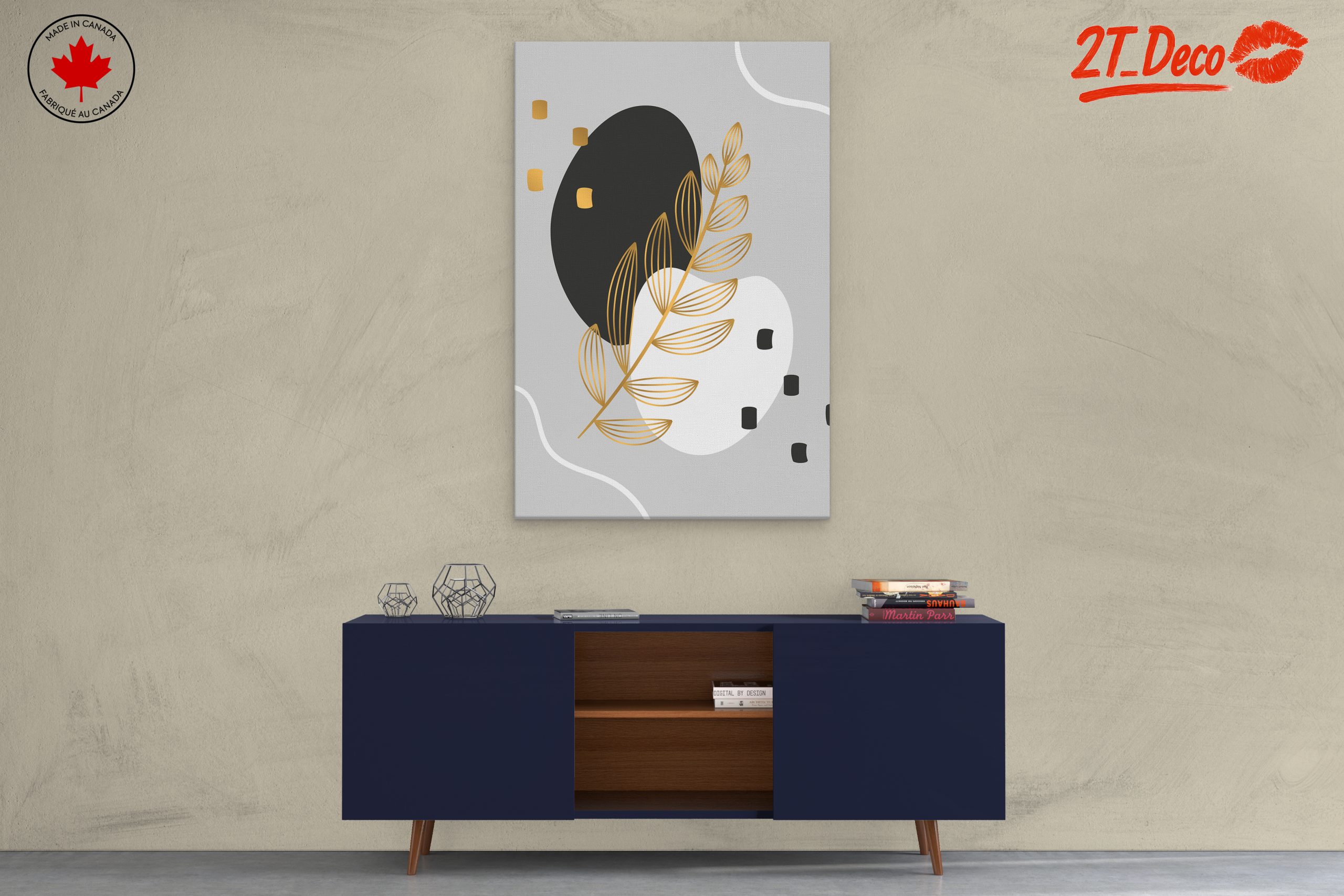 Geometric Plant Art with Gold Details - Image 3