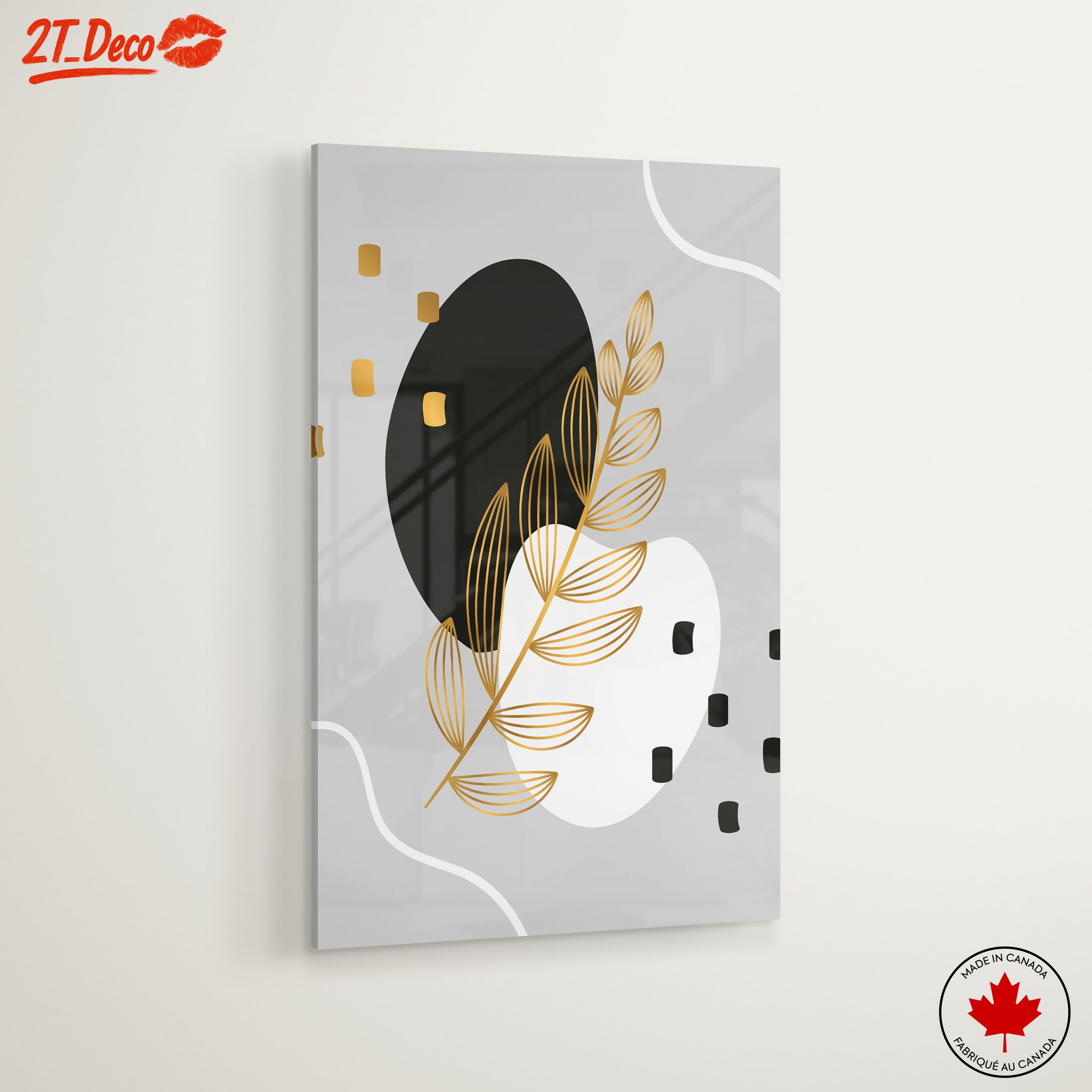 Geometric Plant Art with Gold Details - Image 6