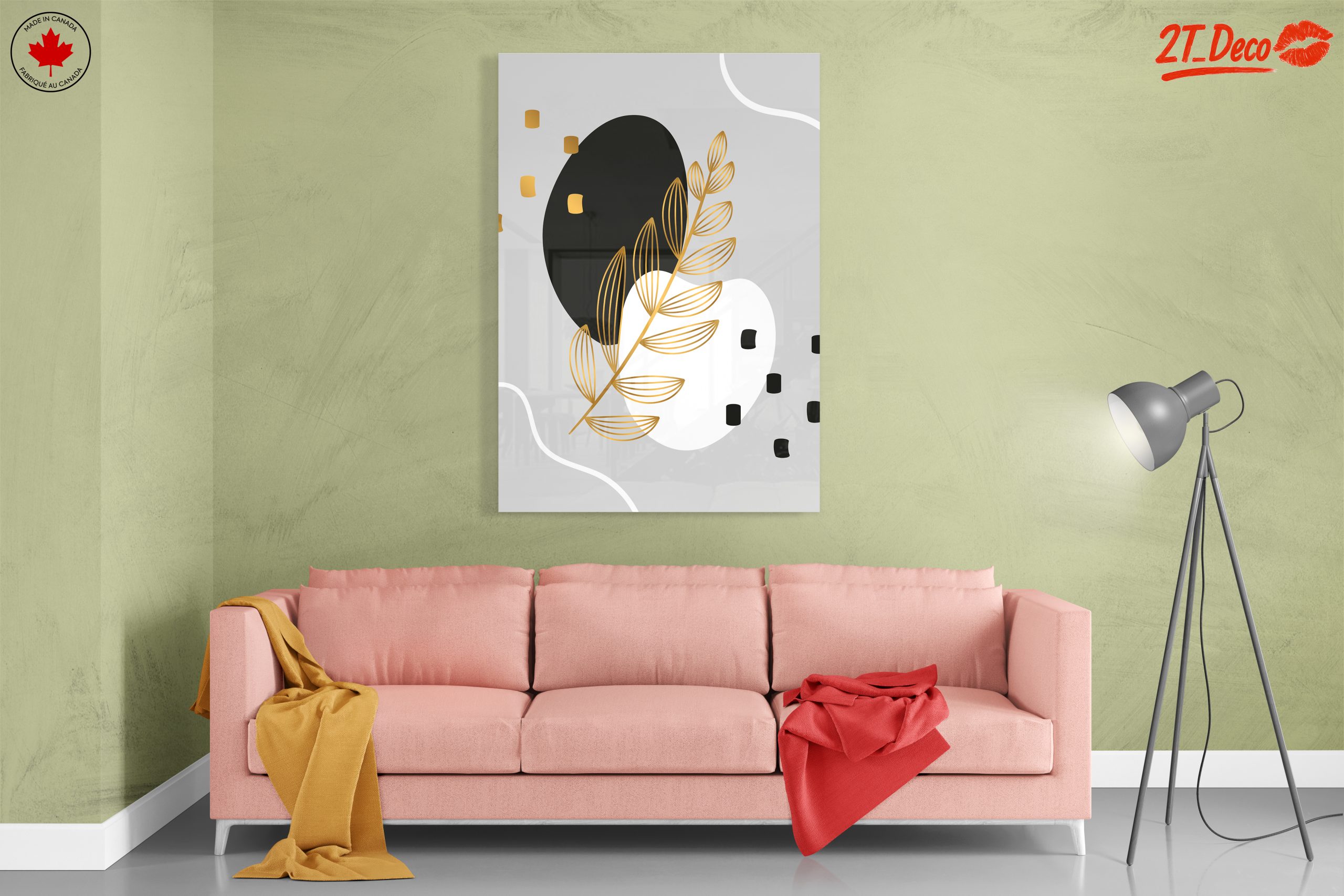 Geometric Plant Art with Gold Details - Image 7