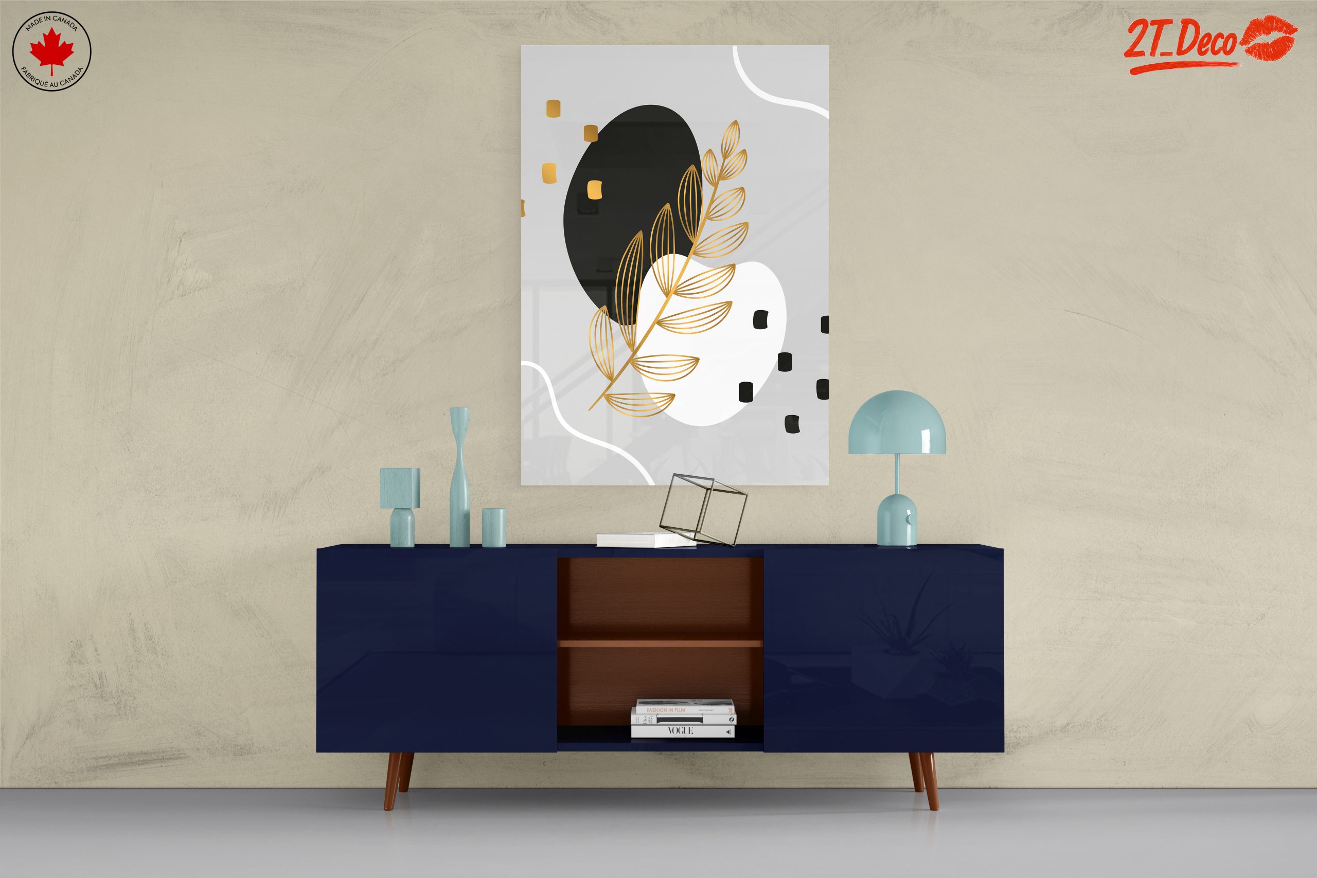 Geometric Plant Art with Gold Details - Image 8