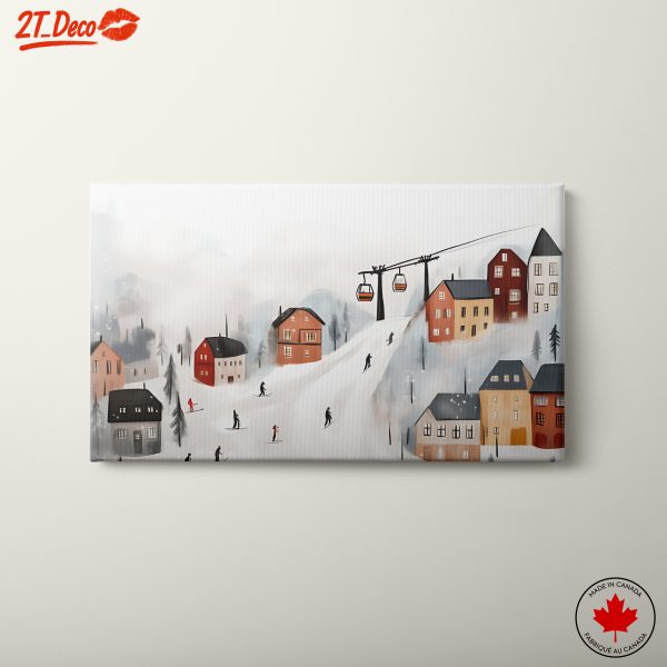 Charming Snowy Village with Skiers